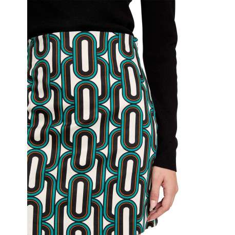 Jupe courte verte en coton à motifs géométriques avec une coupe trapèze et zip - Image 5