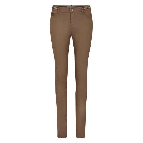 Pantalon 5 Poches kaki uni avec une coupe slim et des liserés