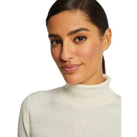 Pull écru uni avec une coupe slim à col roulé et à manches longues - Image 4
