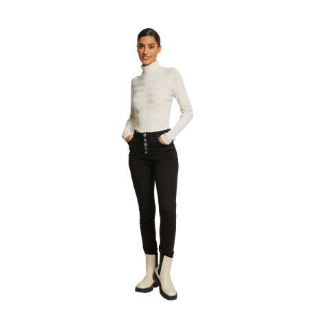 Pull écru uni avec une coupe slim à col roulé et à manches longues - Image 5
