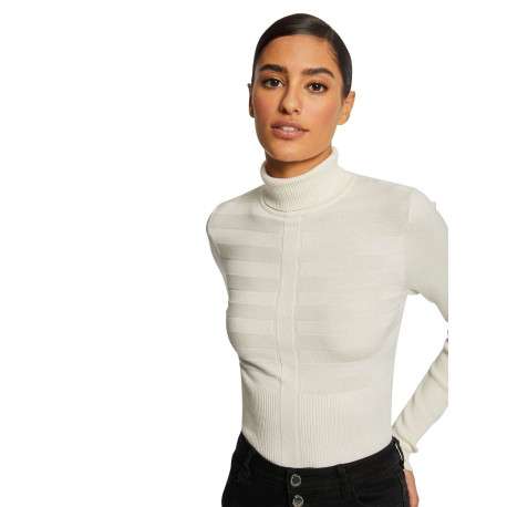 Pull écru uni avec une coupe slim à col roulé et à manches longues - Image 6