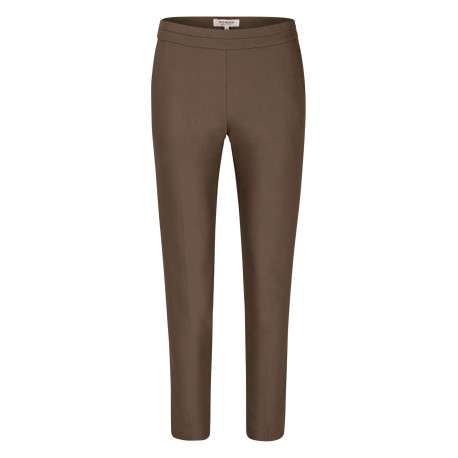 Pantalon 5 poches kaki uni avec une coupe droite et une taille élastiquée