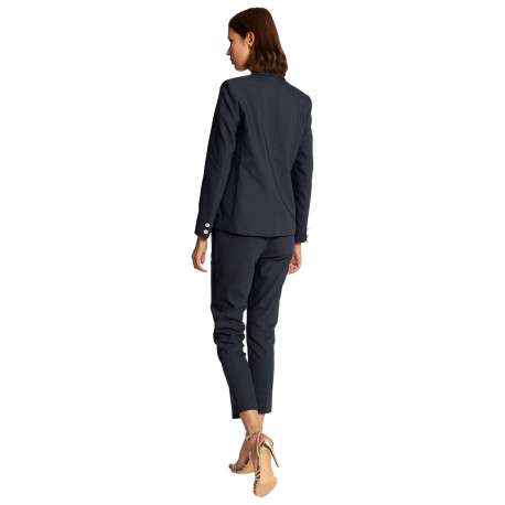Veste blazer marine unie avec une coupe droite et des manches longues - Image 2