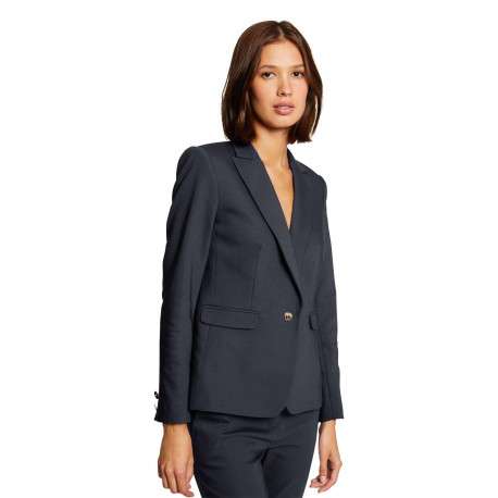 Veste blazer marine unie avec une coupe droite et des manches longues - Image 4