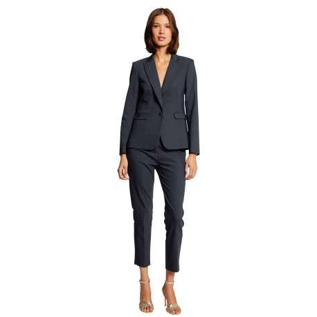 Veste blazer marine unie avec une coupe droite et des manches longues - Image 5