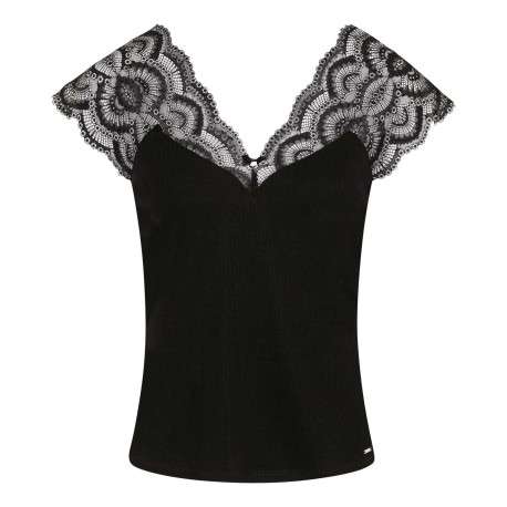 Débardeur noir uni avec une coupe droite à col v et sans manches
