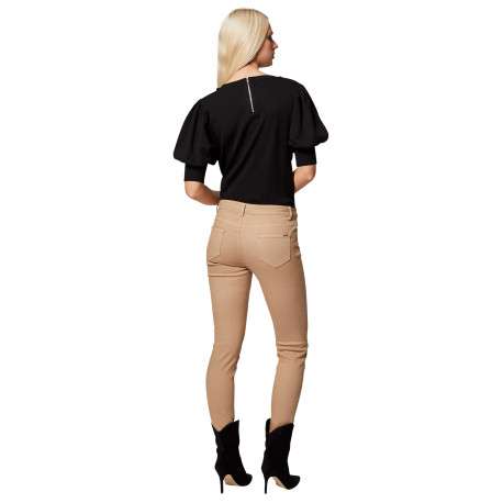 Pantalon 5 Poches beige uni avec une coupe slim et des passants pour ceinture - Image 2