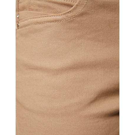 Pantalon 5 Poches beige uni avec une coupe slim et des passants pour ceinture - Image 5