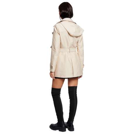 Trench coat beige uni avec une coupe droite et un col à capuche - Image 2
