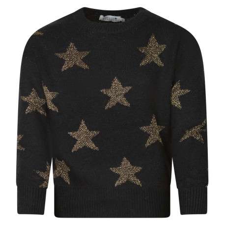 Pull noir doux avec des étoiles pailletées une coupe droite et un col rond