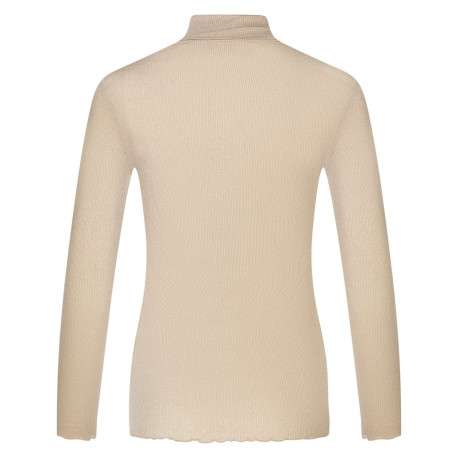 T-shirt beige uni avec une coupe droite à col montant et à paillettes - Image 2