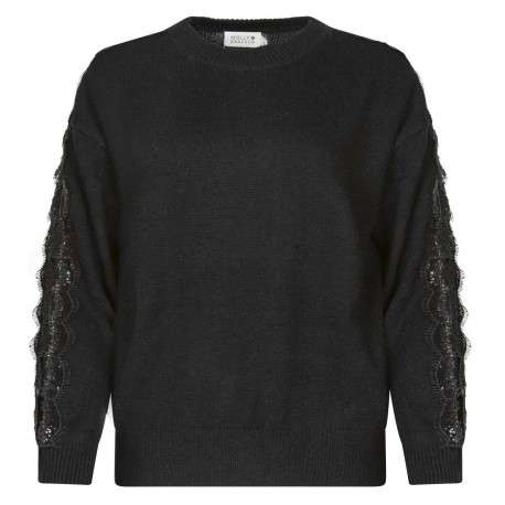 Pull noir uni avec une coupe droite à col rond et des manches longues
