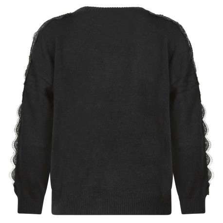 Pull noir uni avec une coupe droite à col rond et des manches longues - Image 2