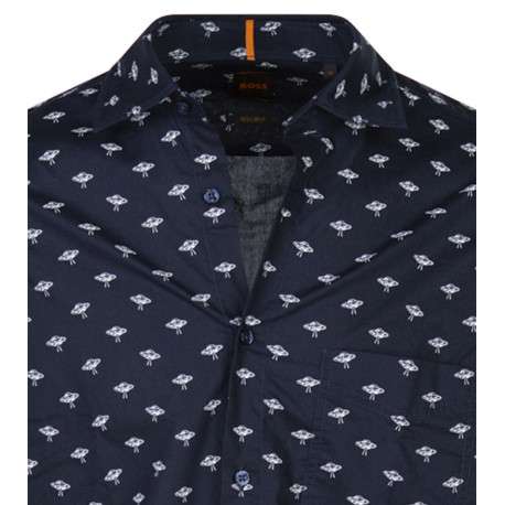 Chemise manches longues en coton bleue marine imprimée et avec un col français - Image 3