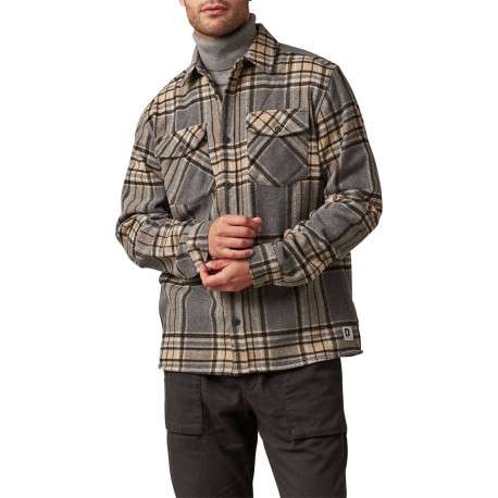 Chemise grise à carreaux droite à col français et à manches longues