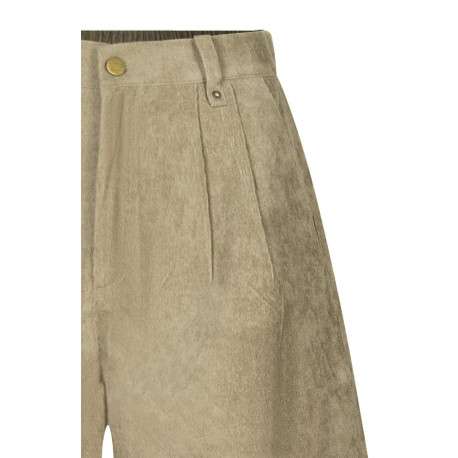 Short chino kaki en velours avec une coupe large et une taille élastiquée - Image 3