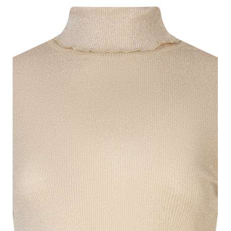 T-shirt beige uni avec une coupe droite à col montant et à paillettes - Image 3