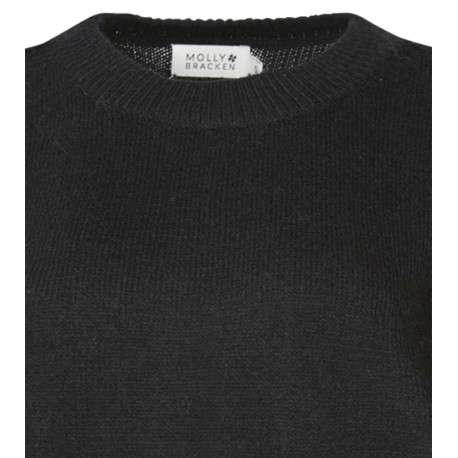 Pull noir uni avec une coupe droite à col rond et des manches longues - Image 3