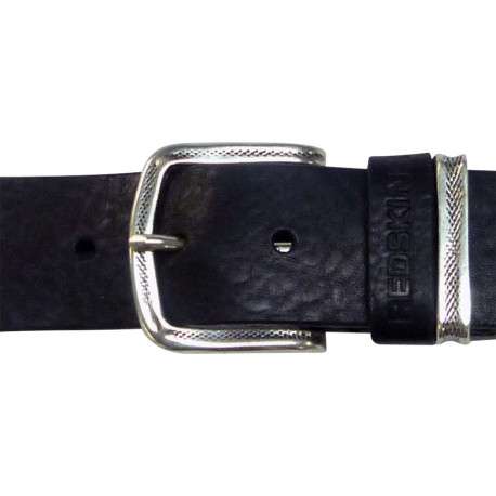 Ceinture en cuir de vache noire unie Made in France avec double passant - Image 2
