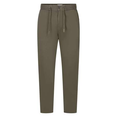 Pantalon en coton mélangé kaki uni avec une coupe droite et un lien de serrage