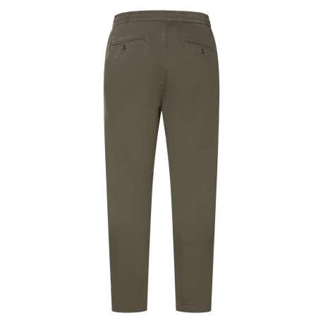 Pantalon en coton mélangé kaki uni avec une coupe droite et un lien de serrage - Image 2