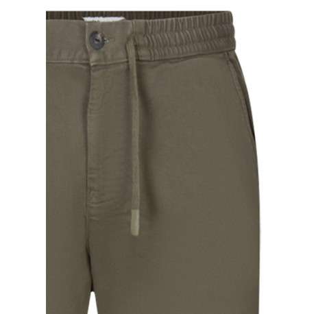 Pantalon en coton mélangé kaki uni avec une coupe droite et un lien de serrage - Image 3
