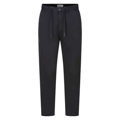 Pantalon en coton mélangé nuit uni avec un lien de serrage et une coupe droite