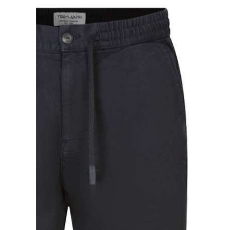 Pantalon en coton mélangé nuit uni avec un lien de serrage et une coupe droite - Image 3