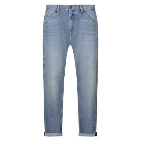 Jean en coton bleu avec une coupe droite et une fermeture zippée avec bouton