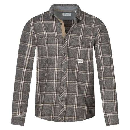 Chemise en coton noire à carreaux avec une coupe droite et un col français