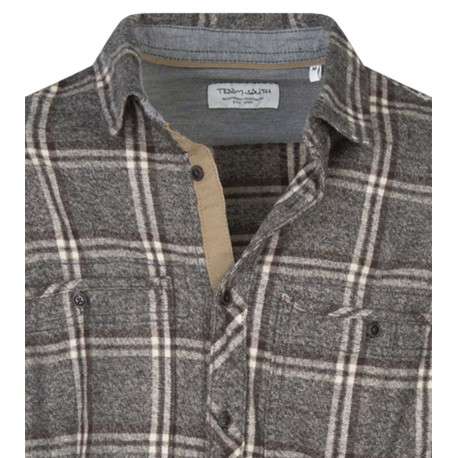 Chemise en coton noire à carreaux avec une coupe droite et un col français - Image 3