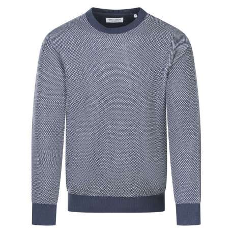 Pull en coton marine uni avec une coupe droite et un col rond