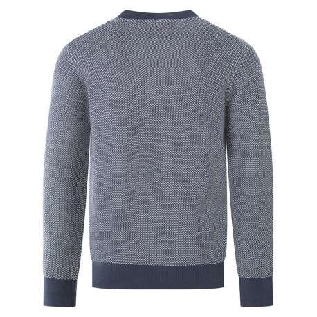 Pull en coton marine uni avec une coupe droite et un col rond - Image 2