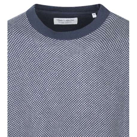 Pull en coton marine uni avec une coupe droite et un col rond - Image 3