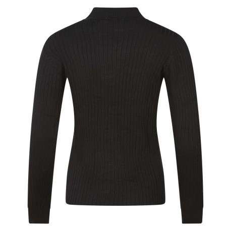 Pull noir côtelé à coupe près du corps et avec un col montant - Image 2