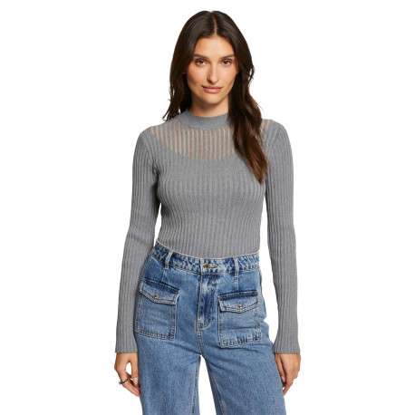 Pull Gris Chiné Fil Argent MORGAN - Taille L - Neuf Sans étiquettes
