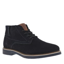 Bottines bleues marine en cuir à talon décroché bas avec lacets ronds