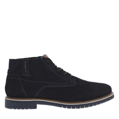 Bottines bleues marine en cuir à talon décroché bas avec lacets ronds
