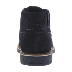 Bottines bleues marine en cuir à talon décroché bas avec lacets ronds