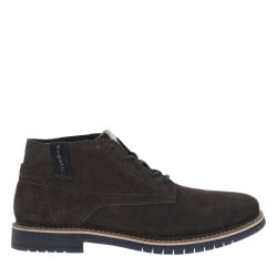 Bottines en croûte de cuir anthracite à talon plat et à lacets ronds bicolores