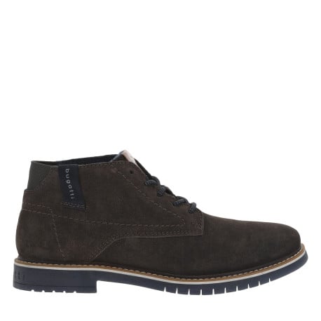 Bottines en croûte de cuir anthracite à talon plat et à lacets ronds bicolores