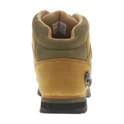 Bottines en cuir marron à talon décroché bas avec lacets ronds et logos en métal