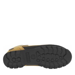 Bottines en cuir marron à talon décroché bas avec lacets ronds et logos en métal