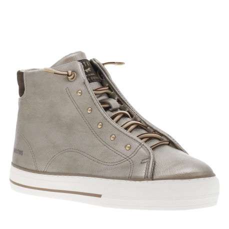 Baskets taupe à semelles vulcanisées à talon plat et à zip et lacets ronds - Image 3