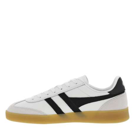 Baskets tennis en cuir blanches plates à lacets plats blancs avec bandes noires