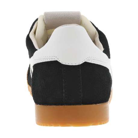 Baskets tennis noires en cuir à semelle camel avec lacets plats et logo doré - Image 6