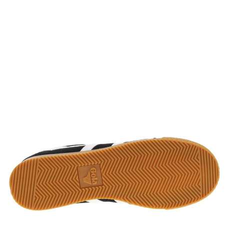 Baskets tennis noires en cuir à semelle camel avec lacets plats et logo doré - Image 5
