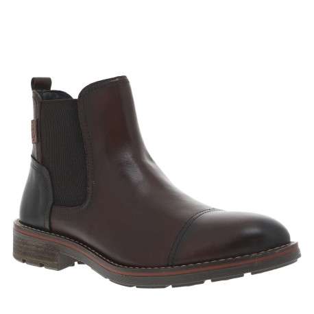Boots en cuir marron à talon décroché bas avec un zip et un soufflet élastiqué - Image 9