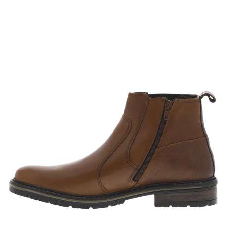 Boots en cuir cognac à talon décroché bas avec zip latéral et soufflet élastiqué