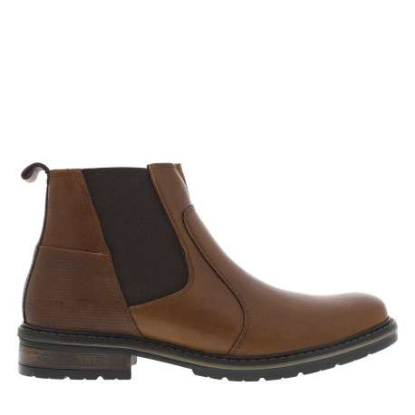 Boots en cuir cognac à talon décroché bas avec zip latéral et soufflet élastiqué - Image 2